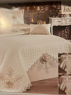 Luxury Cream Embroidered Floral Quilt Set - Elegant Home Bedding